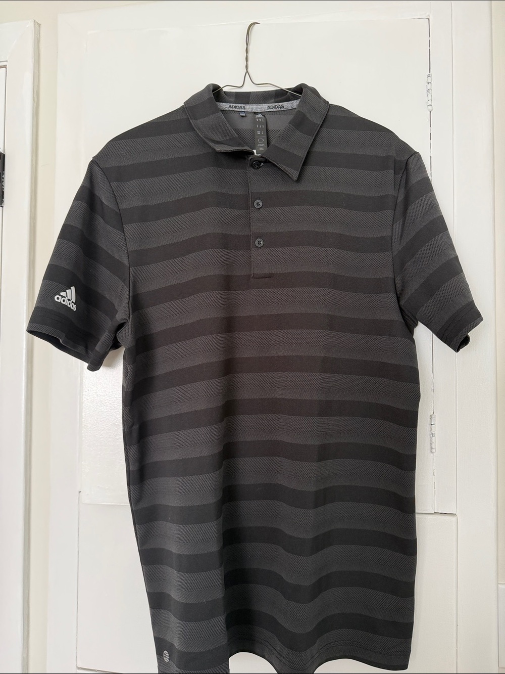adidas Men's Black and Gray Striped Polo Shirt